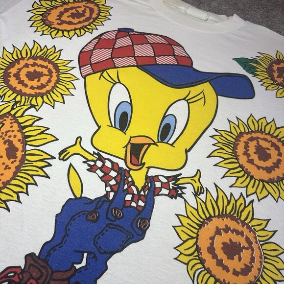 Vintage 1995 Looney Tunes Tweety Bird Sunflower Shirt Size XL - Picture 5 of 12